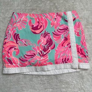 Lilly Pulitzer #19811 Kid's Pink Green Floral Joana 100% Cotton Skort Size 14